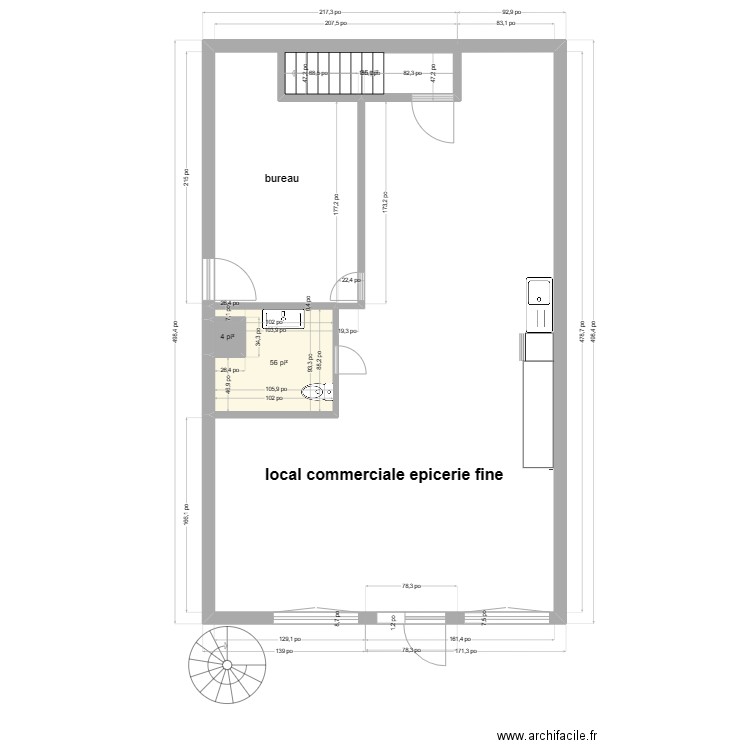 plan de l'Épicerie. Plan de 3 pièces et 9 m2