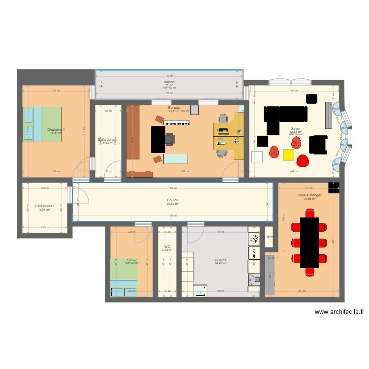 Crétêts 89 004. Plan de 12 pièces et 150 m2