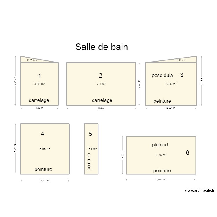 salle de bain metre. Plan de 0 pièce et 0 m2