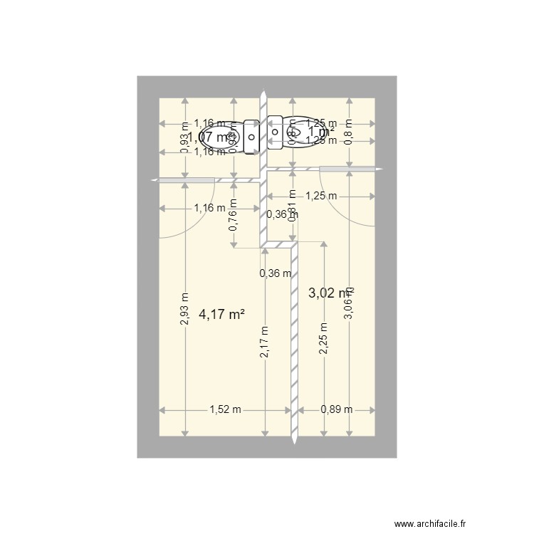 WC fanny actuel. Plan de 0 pièce et 0 m2
