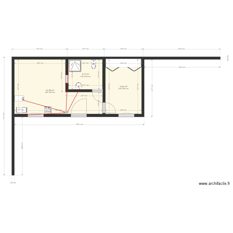 Maison Gardien Eau Chaude. Plan de 3 pièces et 39 m2