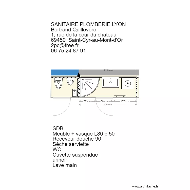 SDB et WC urinoir lave main St Cyr . Plan de 