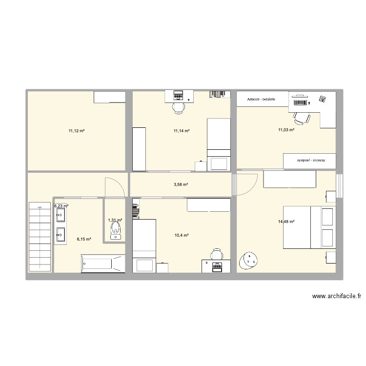 Gazeran. Plan de 9 pièces et 75 m2