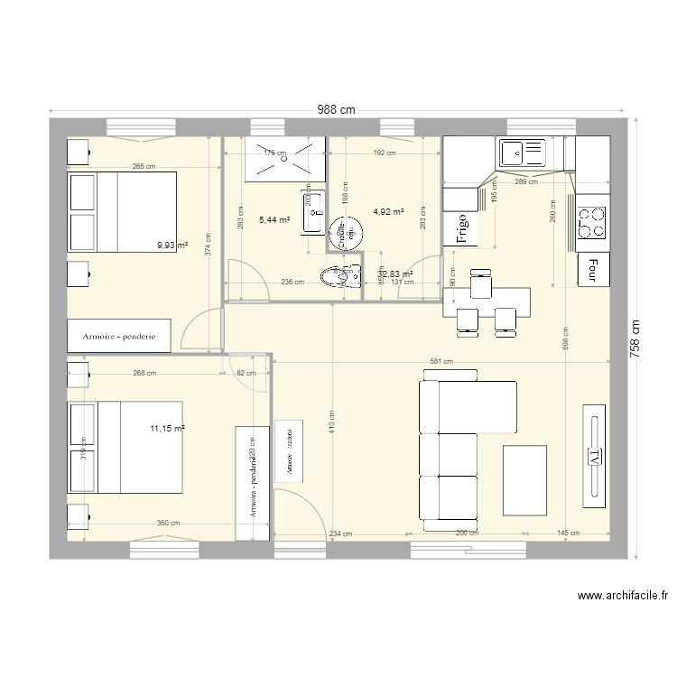 loc. Plan de 5 pièces et 64 m2