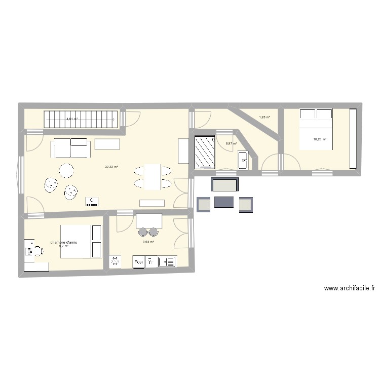 La Maison. Plan de 7 pièces et 77 m2