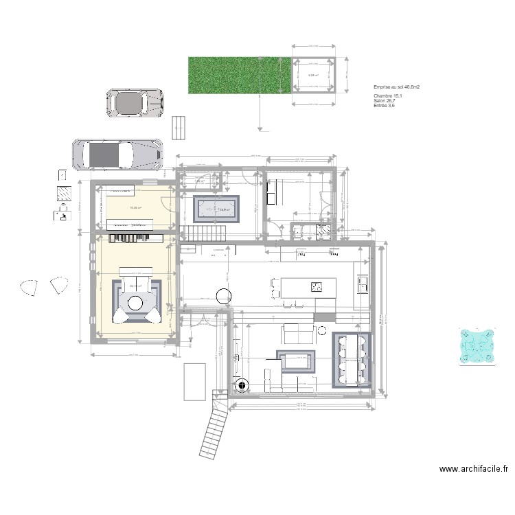 Plan RdC. Plan de 5 pièces et 55 m2