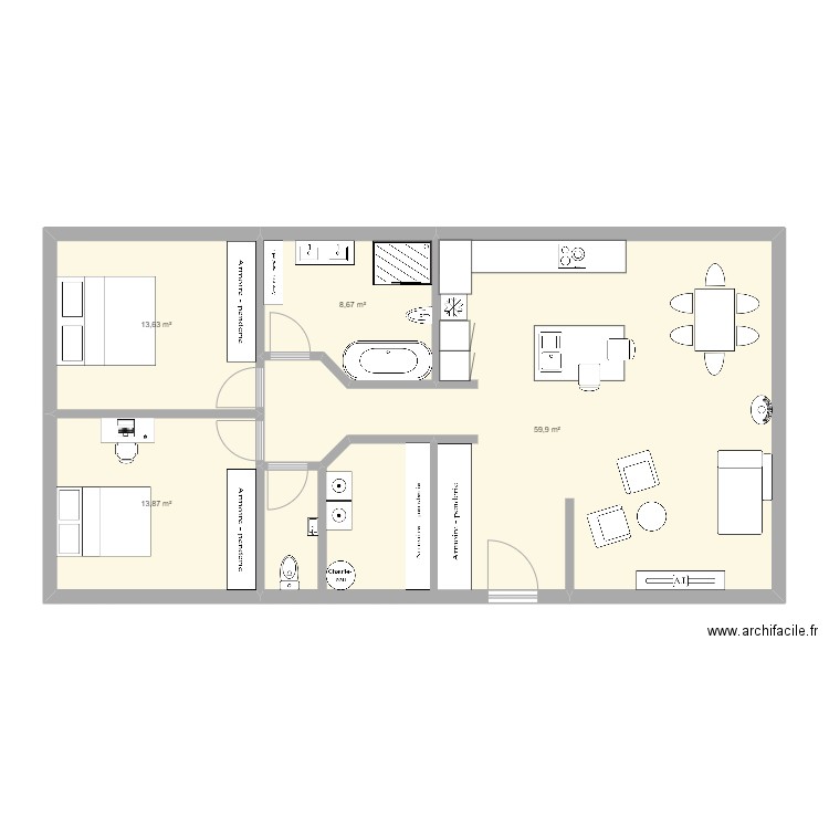 100m2. Plan de 0 pièce et 0 m2