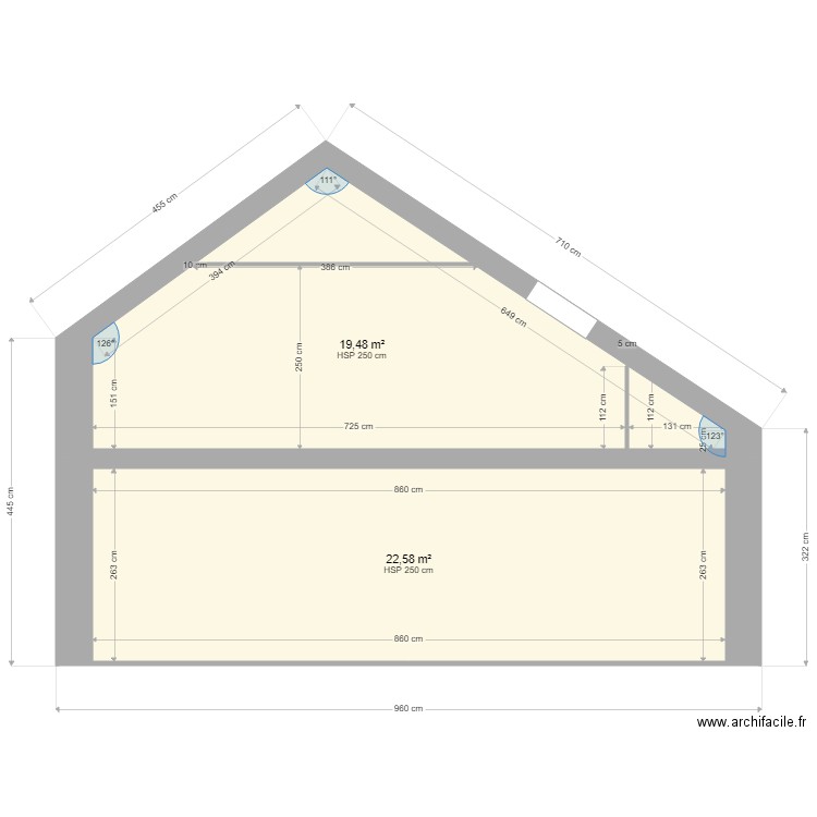 coupe florian. Plan de 2 pièces et 42 m2