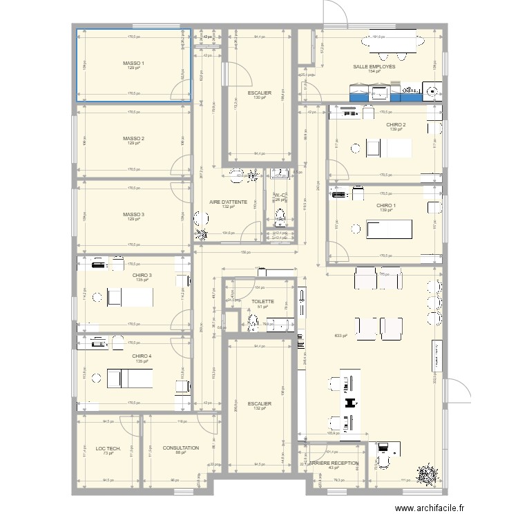 Nouvelle clinique septembre 2021 version 2. Plan de 21 pièces et 225 m2