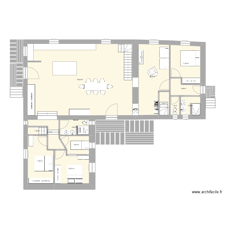 Maison St Pantaly modif chambres. Plan de 13 pièces et 162 m2