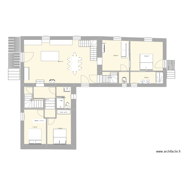Maison St Pantaly modif chambres. Plan de 11 pièces et 125 m2