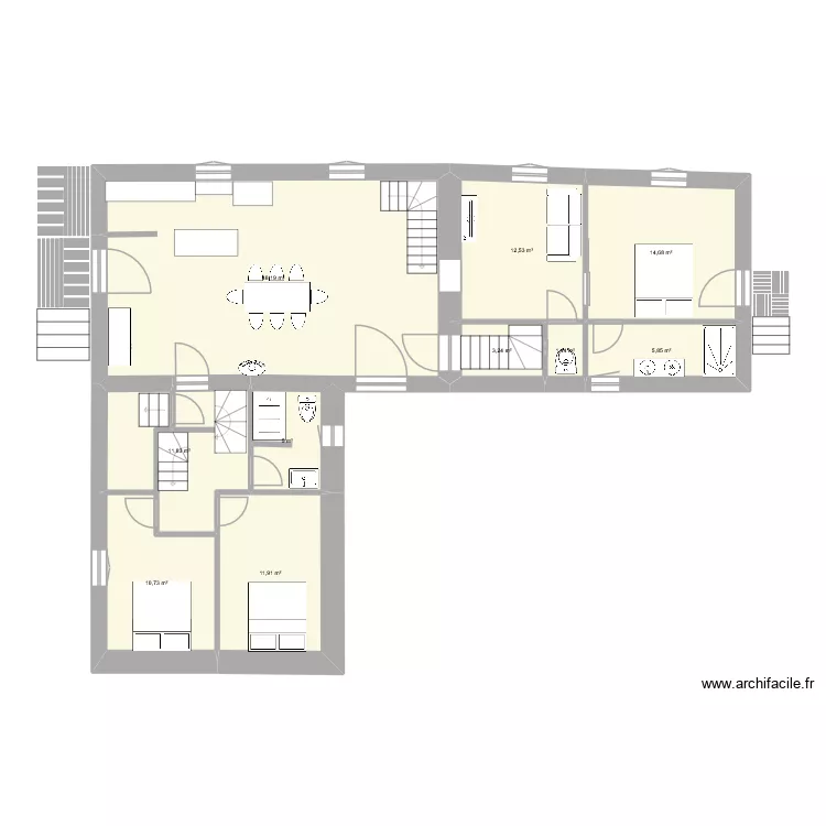 Maison St Pantaly modif chambres. Plan de 10 pièces et 125 m²