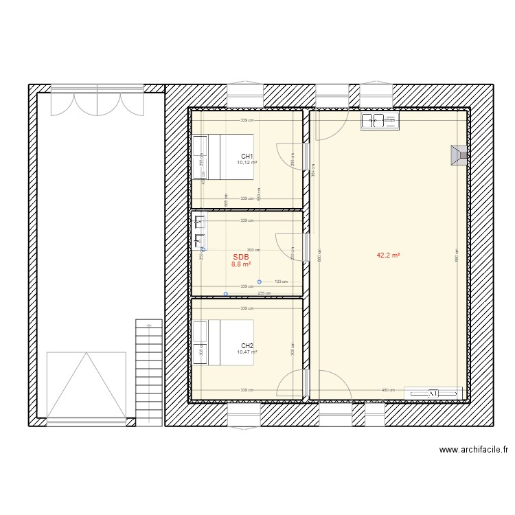 maison Revel location évacuation usée réel 2. Plan de 4 pièces et 72 m2