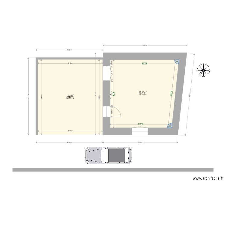 plan de masse. Plan de 2 pièces et 59 m2