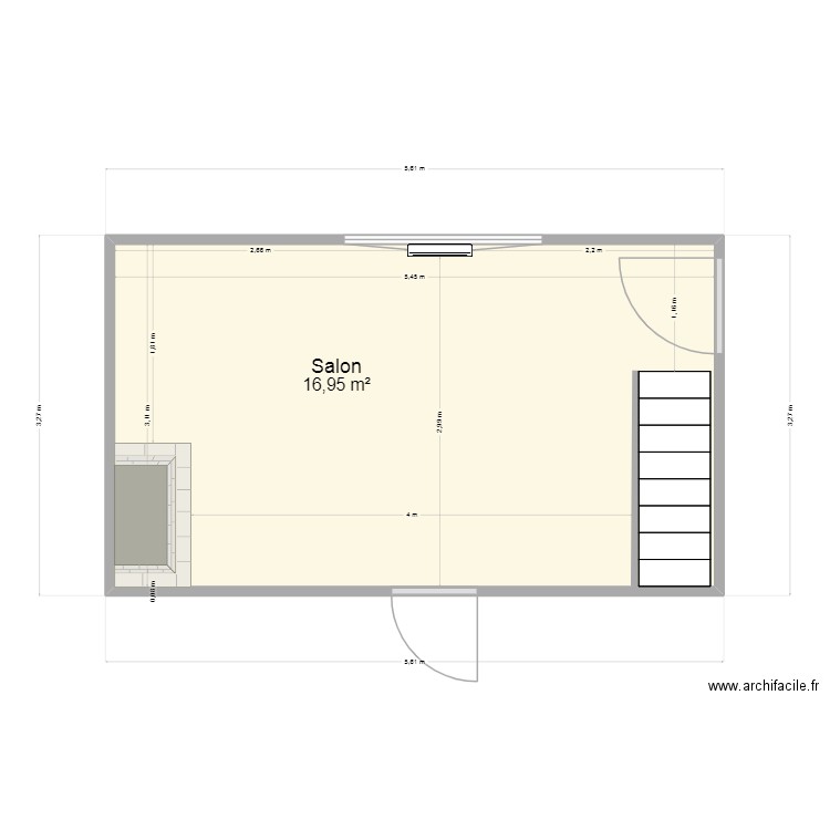 salon 2. Plan de 1 pièce et 17 m2