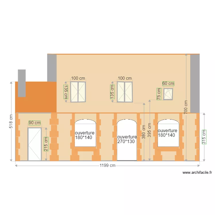 fa&ccedil;ade sud  apr&eacute;s Andre. Plan de 