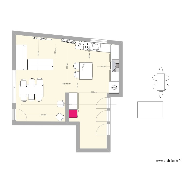 seb. Plan de 1 pièce et 46 m2