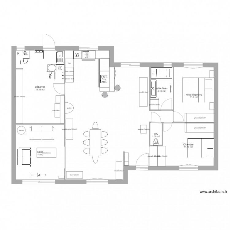 maison1. Plan de 7 pièces et 63 m2