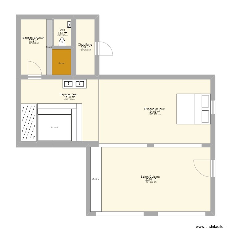 Love Room - Pouancé - Plan plomberie. Plan de 6 pièces et 80 m2