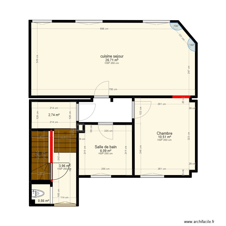 PREMIER ETAGE appart no1. Plan de 7 pièces et 53 m2