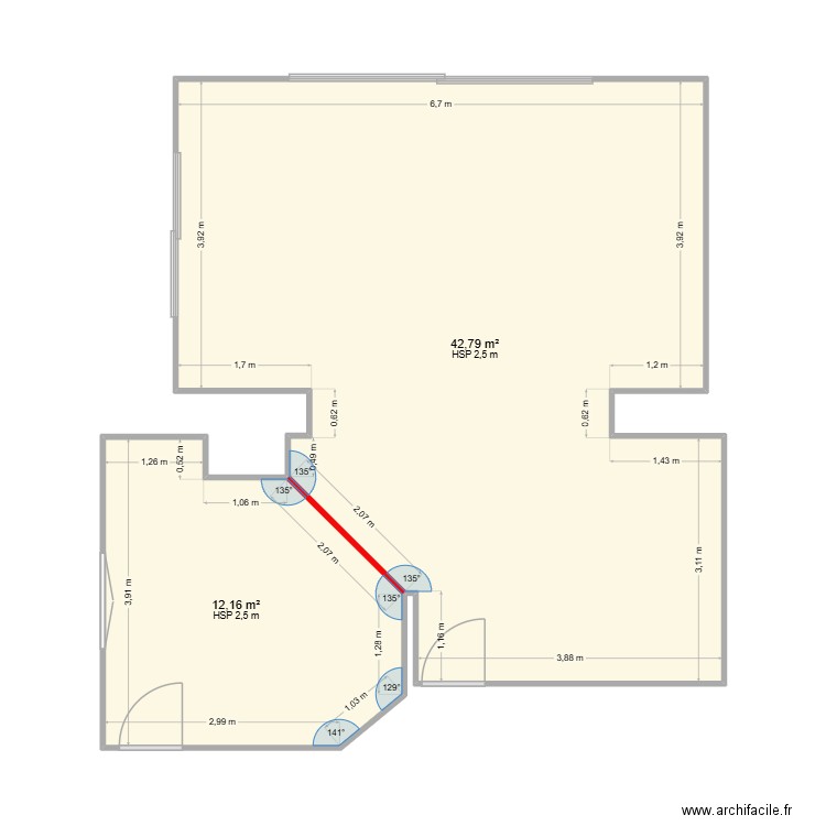 GICQUEL. Plan de 2 pièces et 55 m2