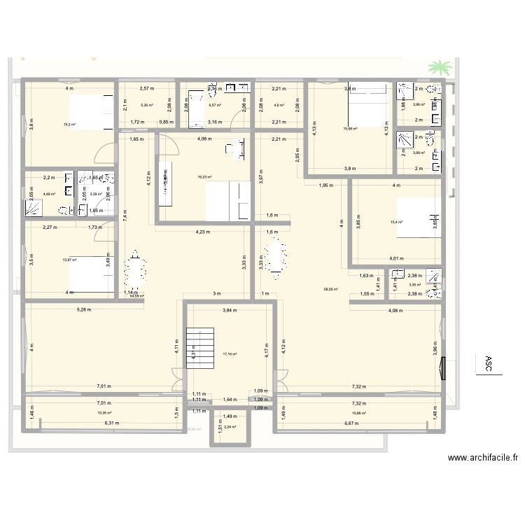PROJET R+4 asc3 400sqm. Plan de 65 pièces et 1778 m2