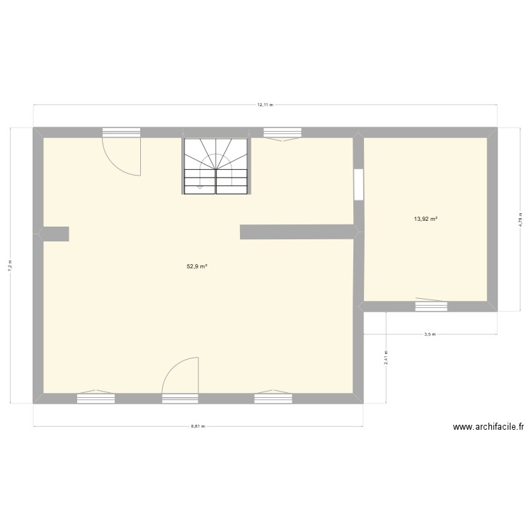 ludo. Plan de 2 pièces et 67 m2