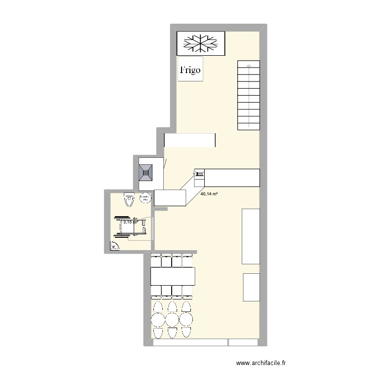 BAR A SALADE SANS SAS. Plan de 2 pièces et 43 m2