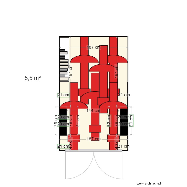 Plancher camionnette V2. Plan de 3 pièces et 6 m2