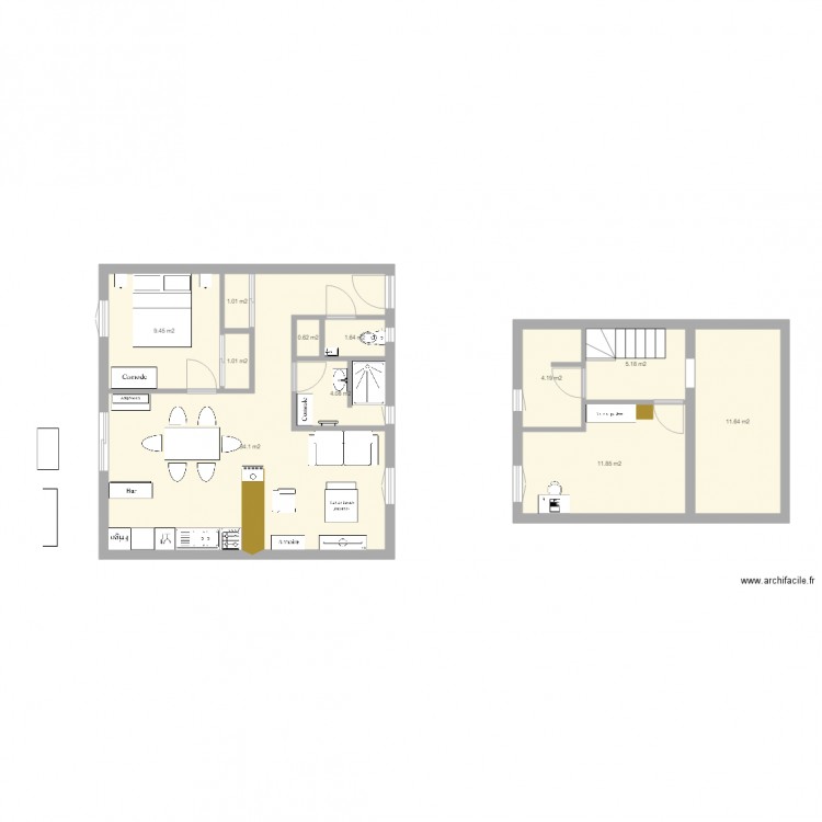 plan appart PG plain pied 1. Plan de 11 pièces et 85 m2