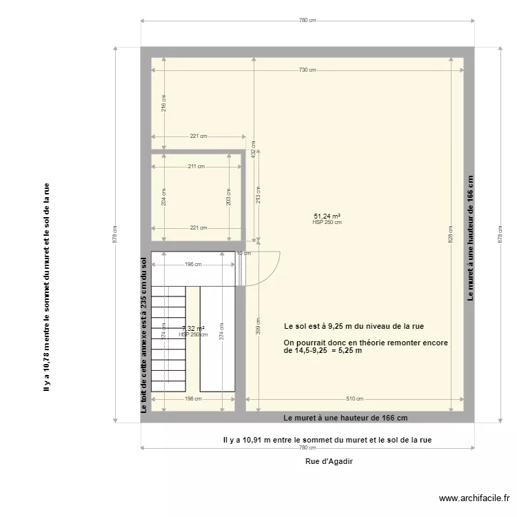 Terrasse maison Omar. Plan de 