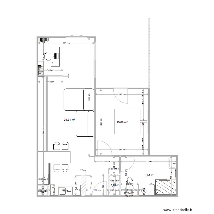 Meyrié1. Plan de 6 pièces et 48 m2