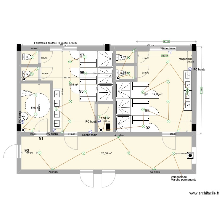 Portes Douches communes ESSAI  . Plan de 0 pièce et 0 m2