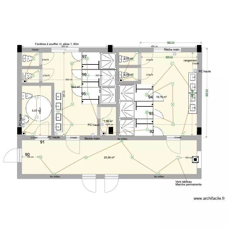 Portes Douches communes ESSAI  . Plan de 