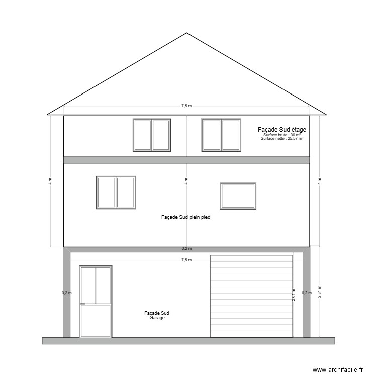 chalet St Yrieix Façade sud étage. Plan de 0 pièce et 0 m2