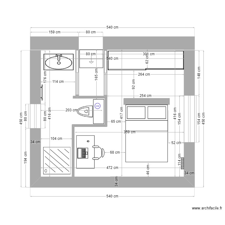 Extension Chambre . Plan de 0 pièce et 0 m2