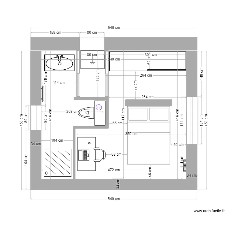 Extension Chambre . Plan de 