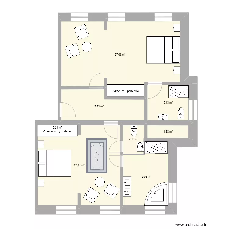 2 Chambres. Plan de 