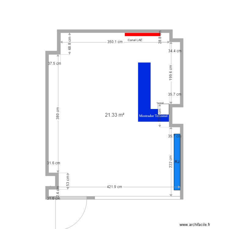 55040. Plan de 1 pièce et 21 m2