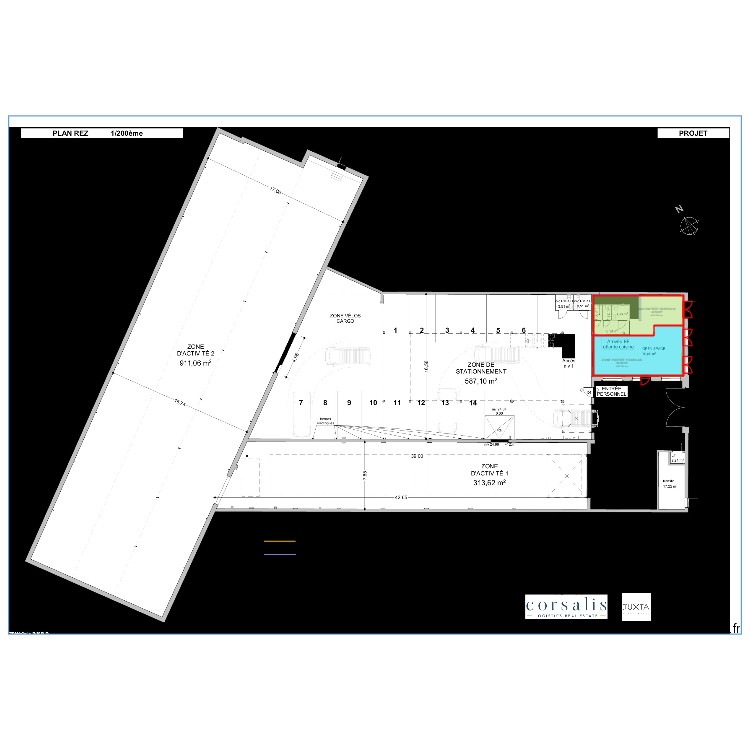 découpage bureaux Lille. Plan de 2 pièces et 94 m2