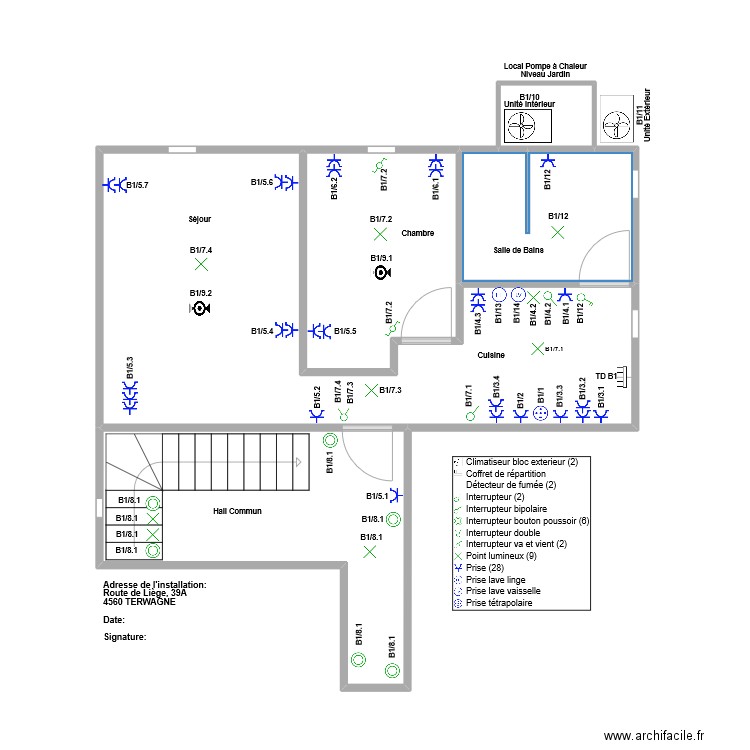 Appartement B1. Plan de 5 pièces et 49 m2