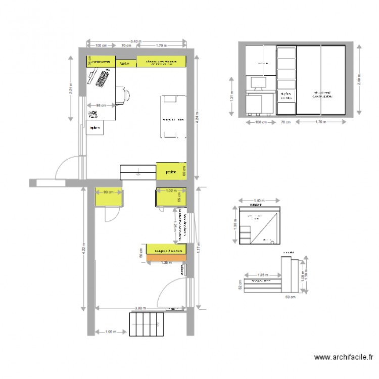 study 4 comptoir de 60cm. Plan de 0 pièce et 0 m2