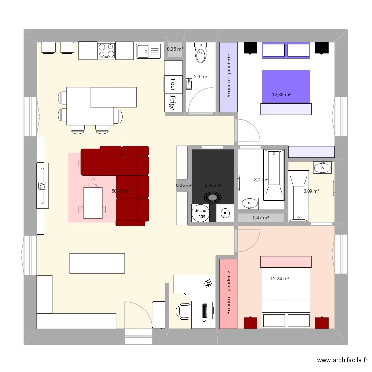 Plan appartement 1. Plan de 10 pièces et 88 m2
