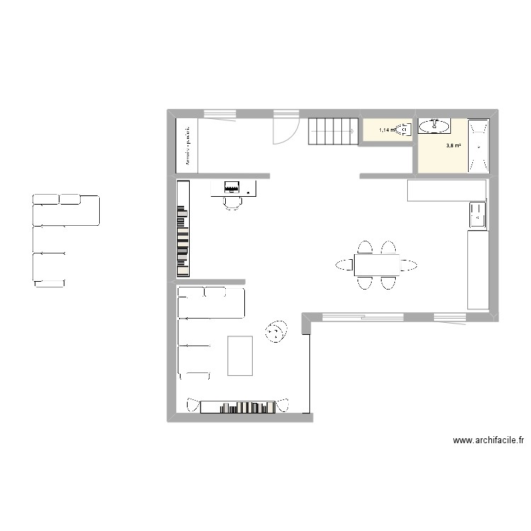 Hameau de FLERS. Plan de 2 pièces et 5 m2
