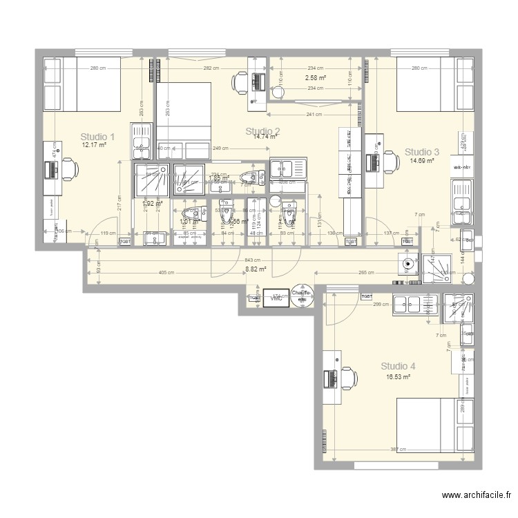 CG RICHELIEU 4WC VF3. Plan de 11 pièces et 77 m2