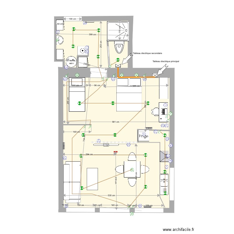 appartement projet électricité . Plan de 0 pièce et 0 m2