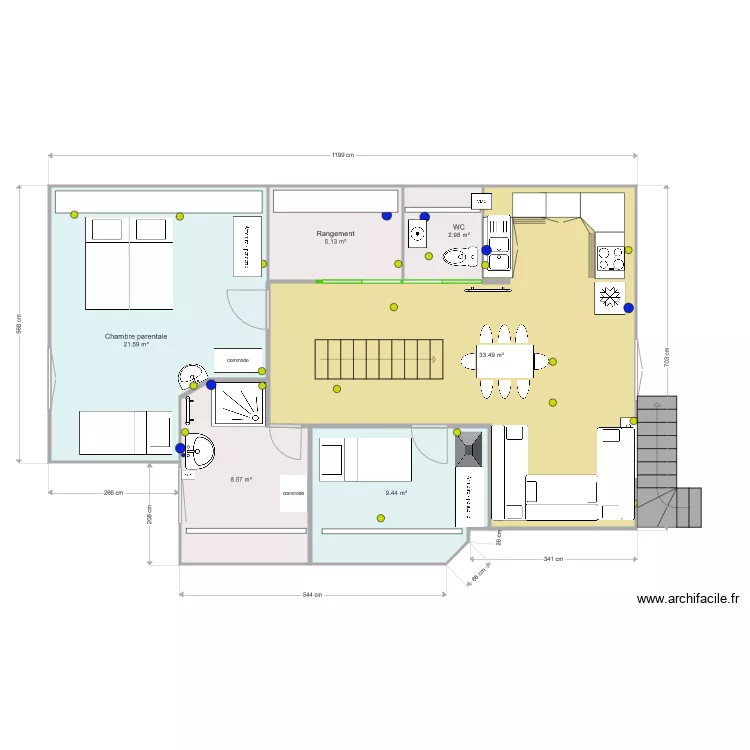 Theys 1er escalier Rdc ferm&eacute;. Plan de 