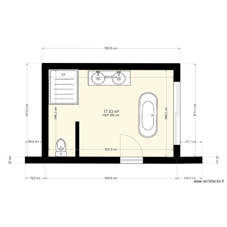 SALLE DE BAIN. Plan de 1 pièce et 17 m2