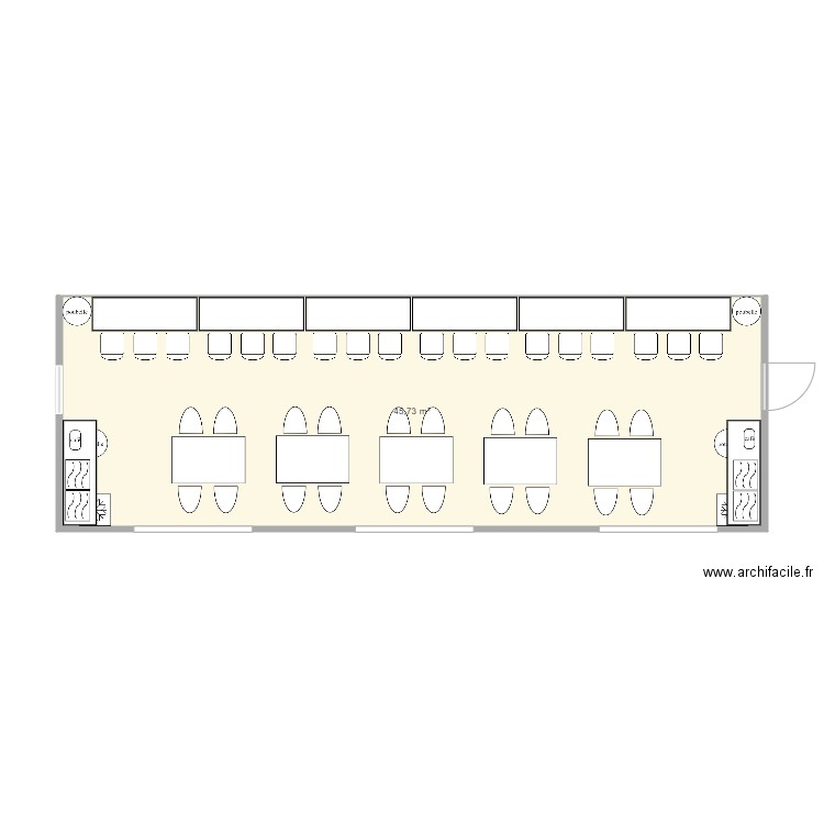 Plan réfectoire Hordain V2. Plan de 1 pièce et 46 m2