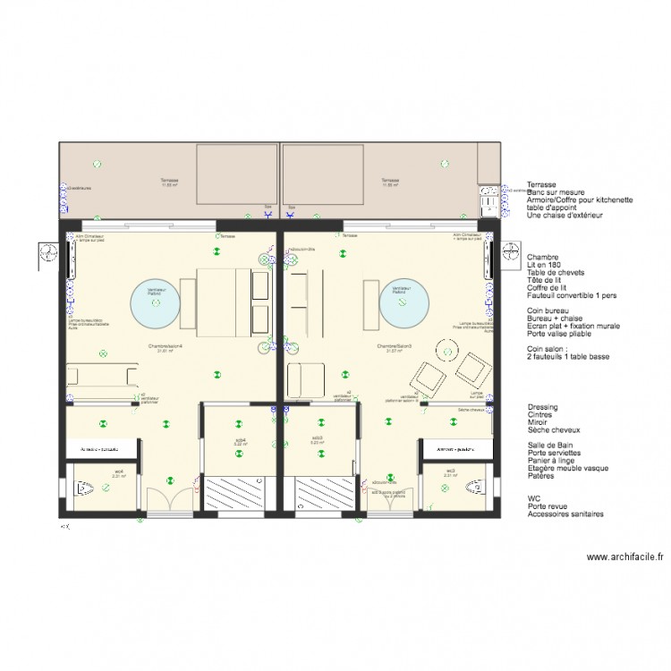 Bungalows Jumelés Shéma Eclairage. Plan de 0 pièce et 0 m2